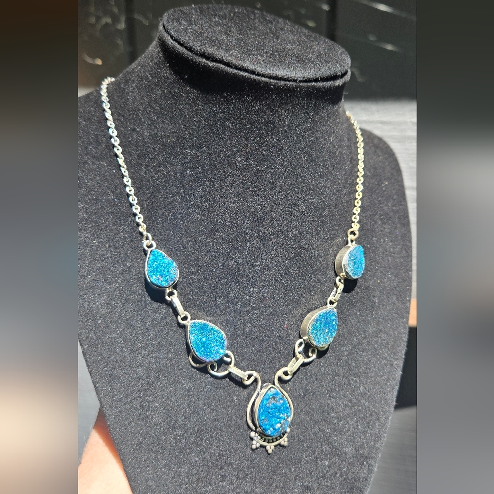HOST PICK 🎉🎊 Drutzy Blue Titanium Sterling Statement Necklace 18" - Picture 4 of 8